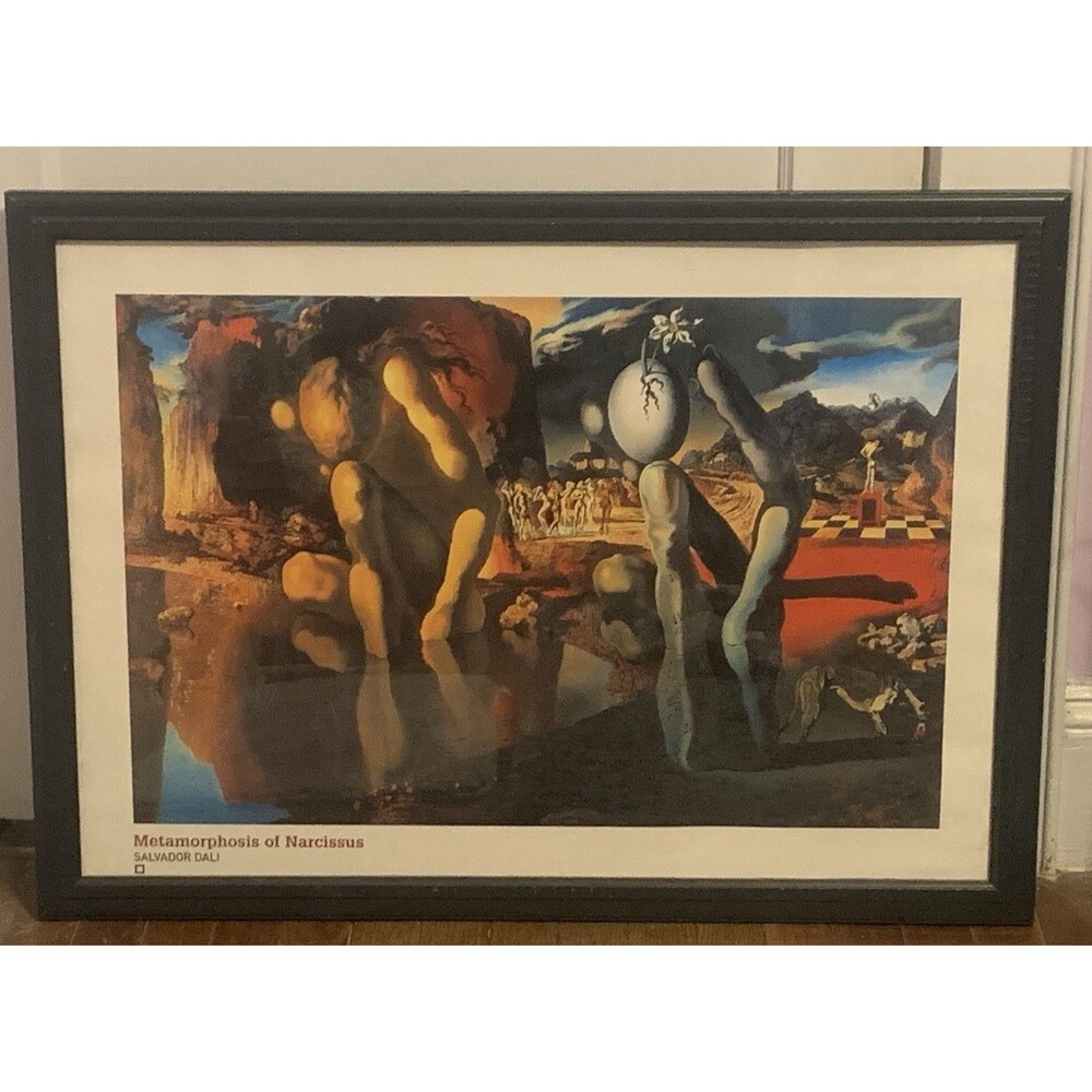 DALI 'Metamorphosis Of Narcissus,1936' RARE  Framed Authentic 1990 Art Print 33”